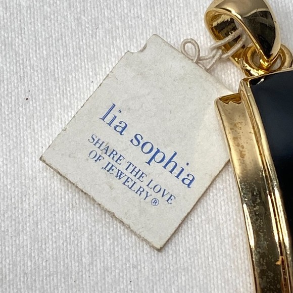 Lia Sophia Pendant Gold Tone Black Enamel Sleek Minimalist - Picture 5 of 7
